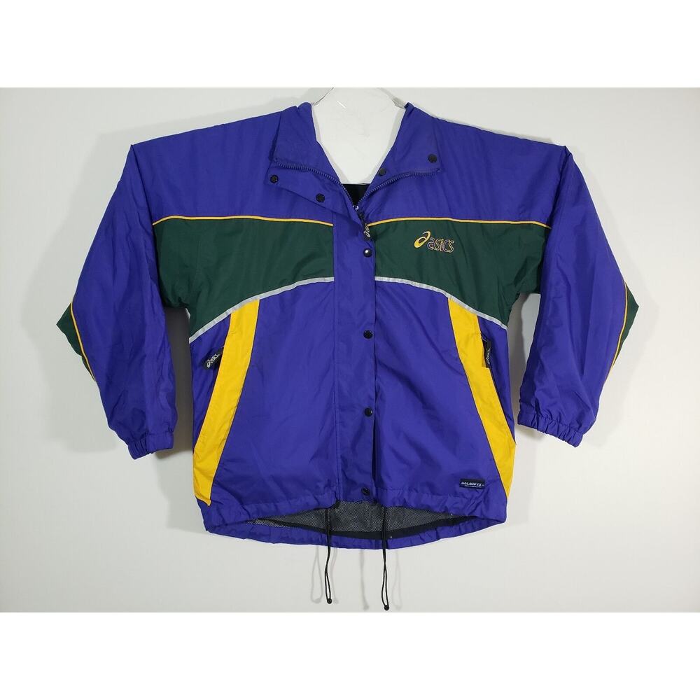 Womens Asics Gelanots Jacket Large 100%‎ Nylon Purple Green Yellow